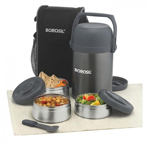 Borosil Hot N Fresh Stainless Steel  Food Storage Container Tiffin Insulated Lunch Box Set of 3 Containers