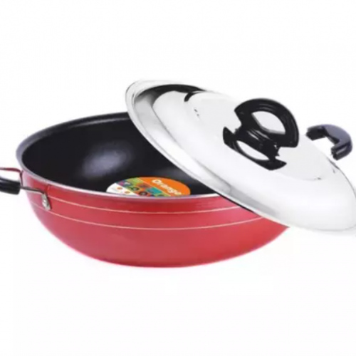 Orange Deep Kadai Stainless Steel Lid Non Stick 4.5L Cookware