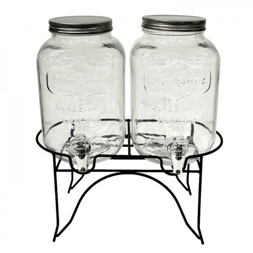 Glass Double Beverage Dispenser with Stand 4L Crockery Hotel