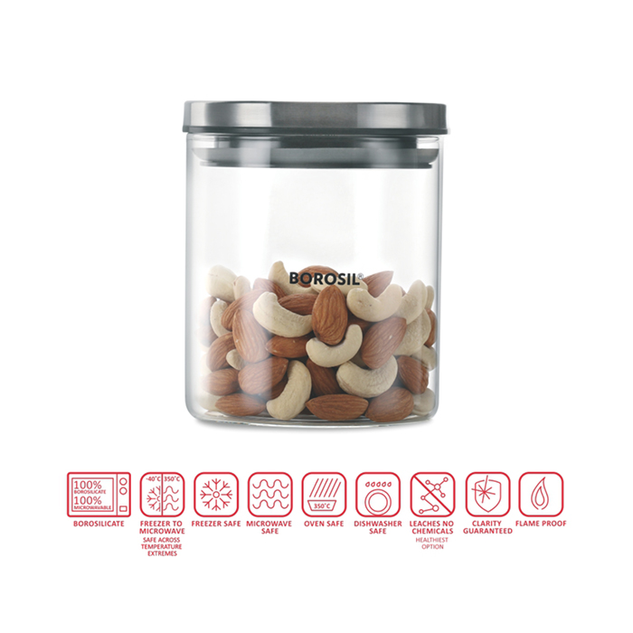 Borosil Classic Jar With Steel Lid 600Ml