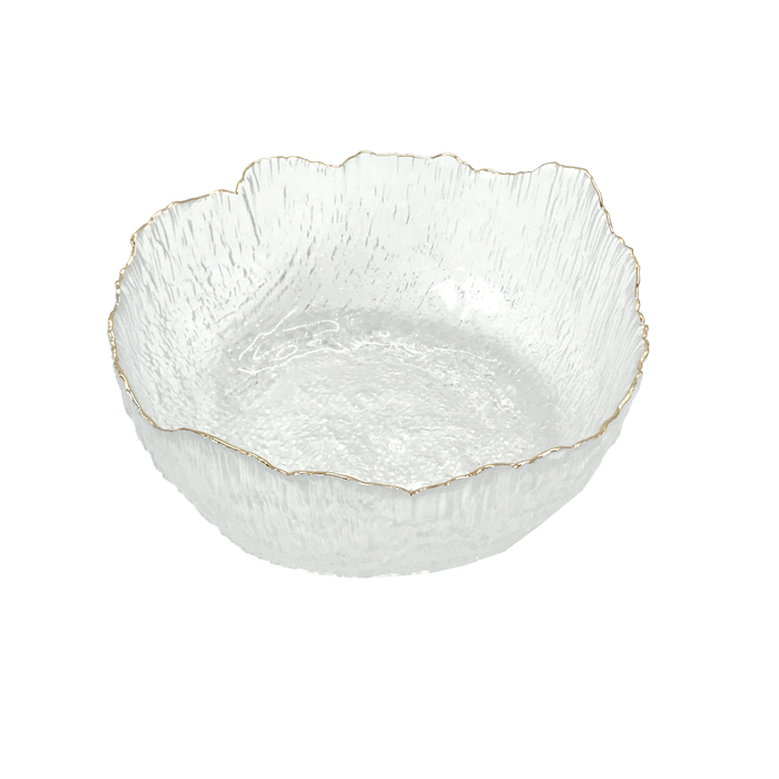 Glass Bowl Hammer Pattern With Gold Rim Clear 17Cm Crockery Home Decor