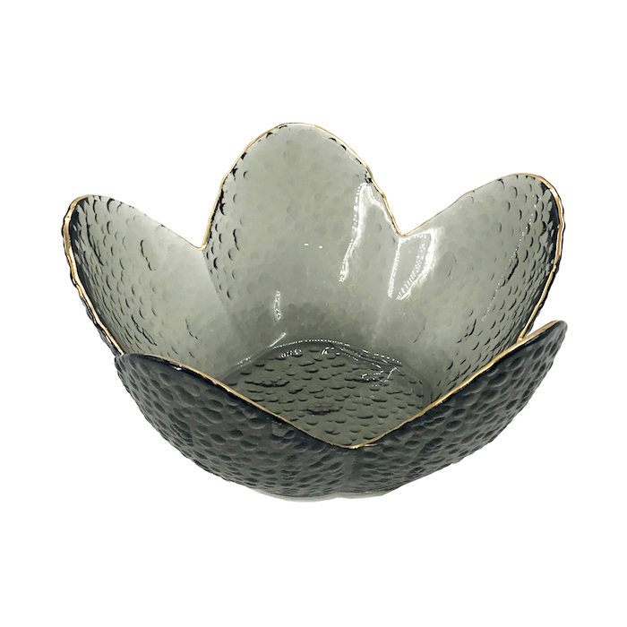 Glass Bowl Flower Shape Hammered Black 11.8Cm Crockery Home Decor