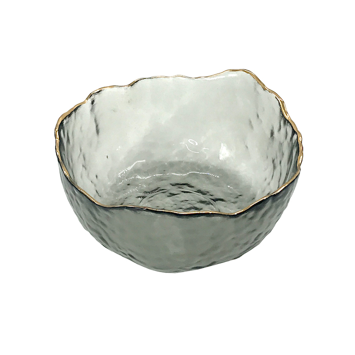 Glass Bowl Hammer Pattern With Gold Rim Black 13Cm Crockery Home Decor