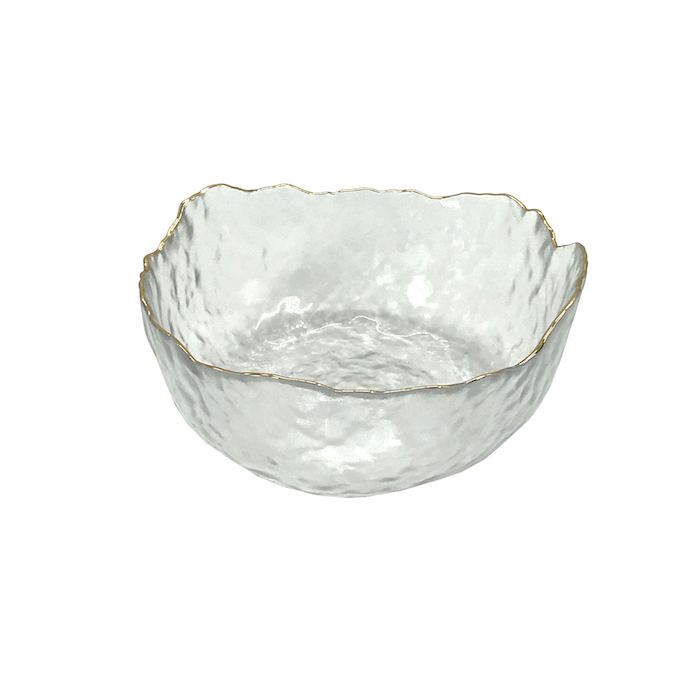 Glass Bowl Hammer Pattern With Gold Rim Clear 19.8Cm Crockery Home Decor