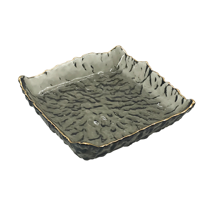 Glass Tray Hamerred Square Black 15.7Cm Ashtray Crockery Home Decor Hotel