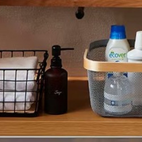 Kitchen Metal Storage Basket Grey 40x19Cm