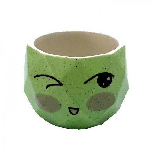 Ceramic Small Planter Face Green 7.3cm
