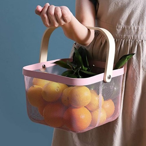 Kitchen Metal Storage Basket Pink 40x19Cm