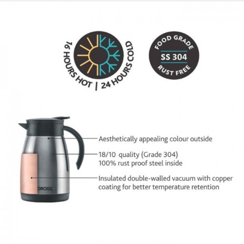 Borosil Vacuum Stainless Steel Teapot 750Ml